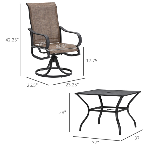 Outsunny 5-Piece Outdoor Patio Dining Set, 4 Swivel Rocker Chairs and 37" x 37" Dining Table Furniture Set with Umbrella Hole for Garden, Lawn and