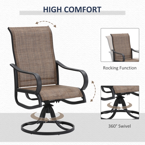 Outsunny 5-Piece Outdoor Patio Dining Set, 4 Swivel Rocker Chairs and 37" x 37" Dining Table Furniture Set with Umbrella Hole for Garden, Lawn and