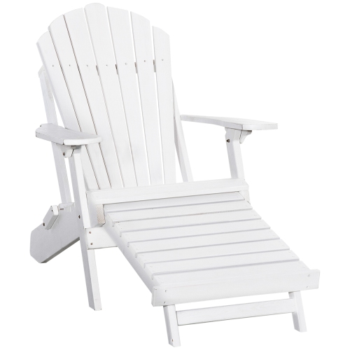 OUTSUNNY  Folding Adirondack Chair, Muskoka Chair With Ottoman, Outdoor Wooden Lounger for Patio, Porch, Poolside, Garden In White