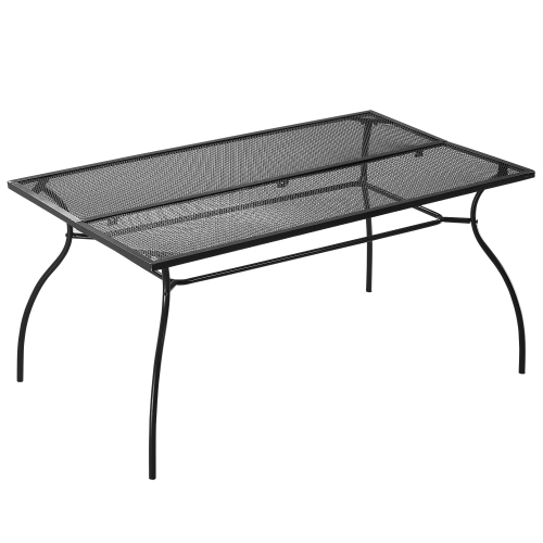 Outsunny Patio Dining Table for 6, 59" Rectangular Metal Outdoor Table with Mesh Tabletop for Garden, Backyard and Lawn, Black