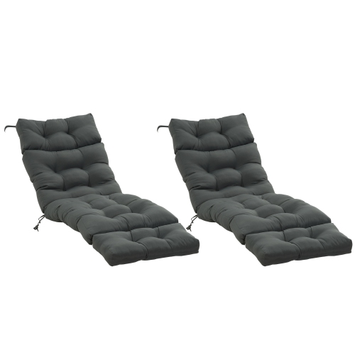 Outsunny Set of 2 Outdoor Chaise Lounge Cushions, 72" x 22" x 4.7" Patio Lounge Chair Cushions with Ties for Outdoor, Indoor, Dark Grey