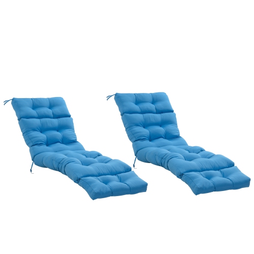 Outsunny Set of 2 Outdoor Chaise Lounge Cushions, 72" x 22" x 4.7" Patio Lounge Chair Cushions with Ties for Outdoor, Indoor, Blue