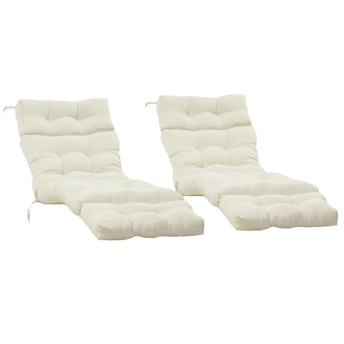 Outsunny Set of 2 Outdoor Chaise Lounge Cushions, 72" x 22" x 4.7" Patio Lounge Chair Cushions with Ties for Outdoor, Indoor, Cream White