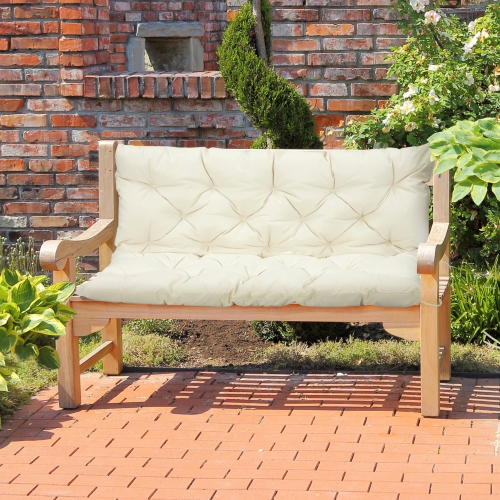 Outsunny 2 Seater Garden Bench Cushion, Soft Thick Outdoor Non-Slip 2 Seater Soft Pad With Backrest for Garden Patio, 52" x 43" x 4", Beige