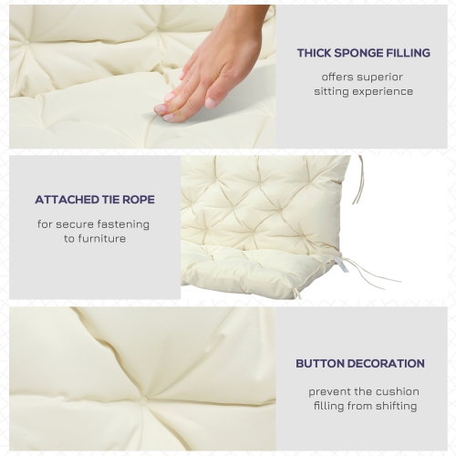 Outsunny 2 Seater Garden Bench Cushion, Soft Thick Outdoor Non-Slip 2 Seater Soft Pad With Backrest for Garden Patio, 52" x 43" x 4", Beige