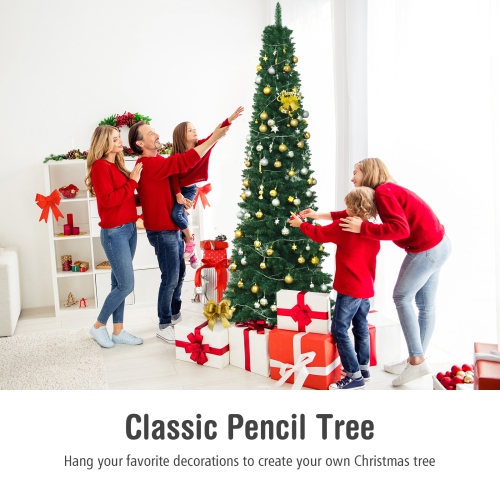 PVC Artificial Slim Pencil National Christmas Tree with Metal Stand-8'