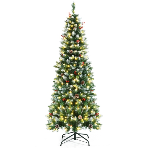 SLICKBLUE  Slim Pre-Lit Pencil Christmas Tree With Berries And Pine Cones, Indoor Decor In Red