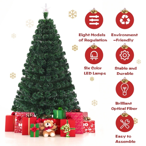 LED Fiber Optic Artificial Christmas Tree, Pre-Lit Holiday Tree for Indoor Display