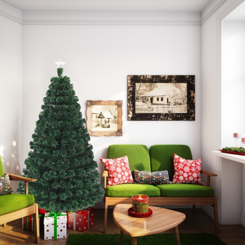 LED Fiber Optic Artificial Christmas Tree, Pre-Lit Holiday Tree for Indoor Display