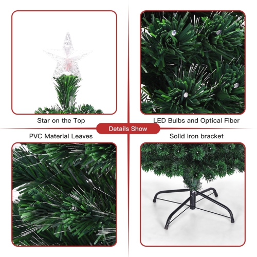 LED Fiber Optic Artificial Christmas Tree, Pre-Lit Holiday Tree for Indoor Display