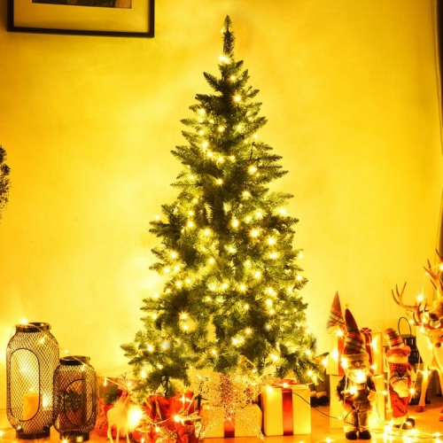 Pre-Lit Half Christmas Tree with 8 Flash Modes, Wall-Saving Artificial Holiday Tree
