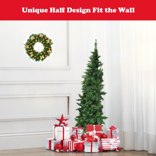 Pre-Lit Half Christmas Tree with 8 Flash Modes, Wall-Saving Artificial Holiday Tree
