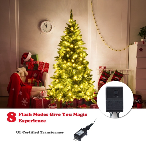 Pre-Lit Half Christmas Tree with 8 Flash Modes, Wall-Saving Artificial Holiday Tree