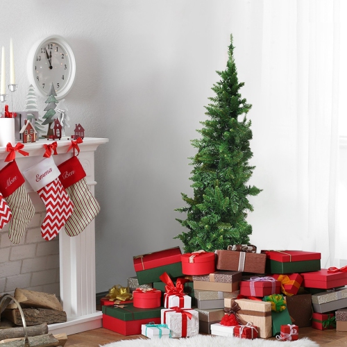 Pre-Lit Half Christmas Tree with 8 Flash Modes, Wall-Saving Artificial Holiday Tree