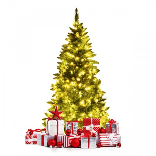 Pre-Lit Half Christmas Tree with 8 Flash Modes, Wall-Saving Artificial Holiday Tree