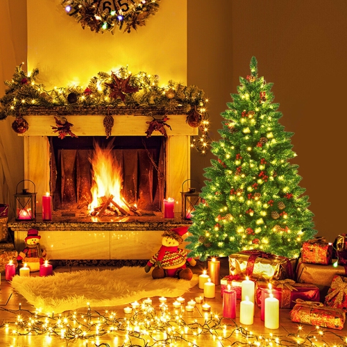 Arbre de Noël illuminé 300-LED, arbre artificiel à charnières pour décorations festives