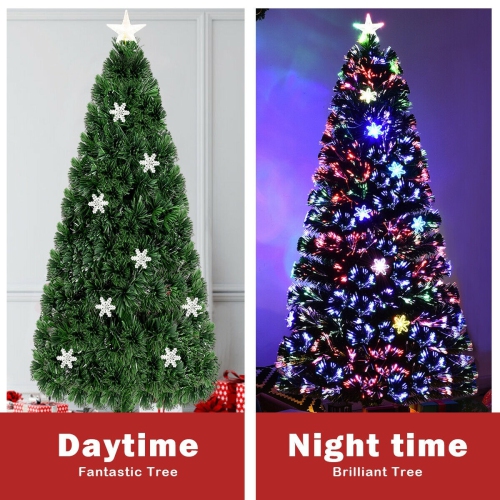 Artificial Christmas Tree with LED Fiber Optics and Snowflake Accents, Pre-Lit Design