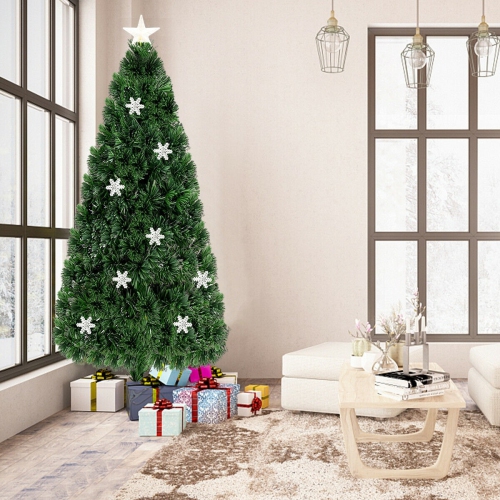 Artificial Christmas Tree with LED Fiber Optics and Snowflake Accents, Pre-Lit Design