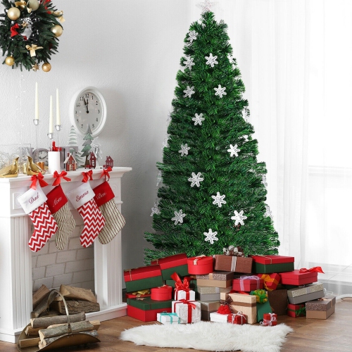 Artificial Christmas Tree with LED Fiber Optics and Snowflake Accents, Pre-Lit Design