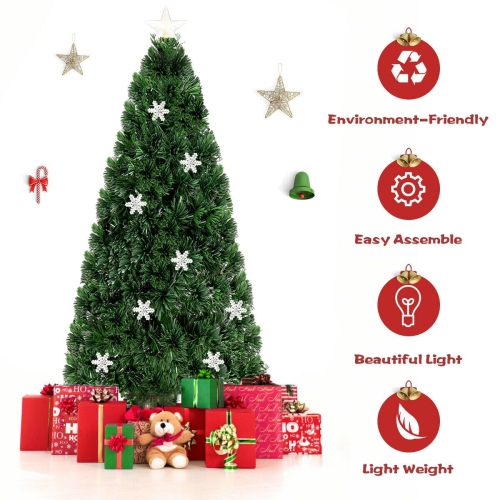 Artificial Christmas Tree with LED Fiber Optics and Snowflake Accents, Pre-Lit Design