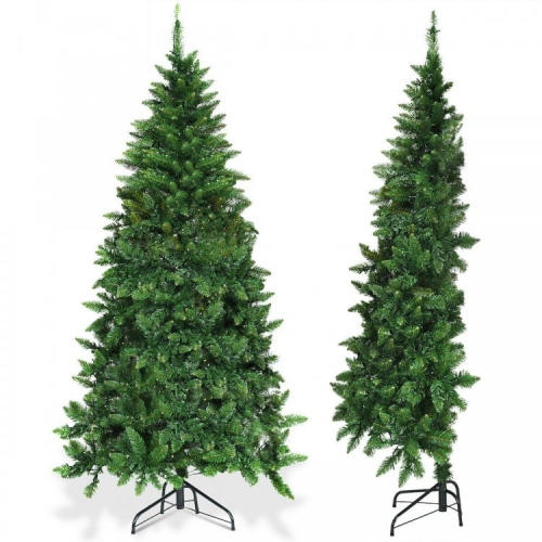 Pre-Lit Half Christmas Tree with 8 Flash Modes, Wall-Saving Artificial Holiday Tree