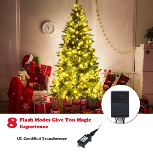 Pre-Lit Half Christmas Tree with 8 Flash Modes, Wall-Saving Artificial Holiday Tree