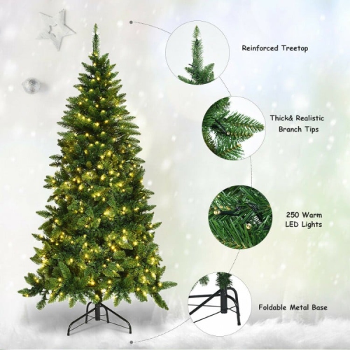 Pre-Lit Half Christmas Tree with 8 Flash Modes, Wall-Saving Artificial Holiday Tree