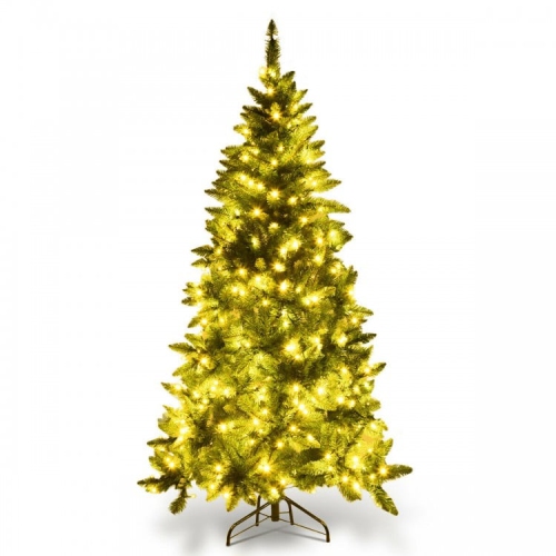 Pre-Lit Half Christmas Tree with 8 Flash Modes, Wall-Saving Artificial Holiday Tree