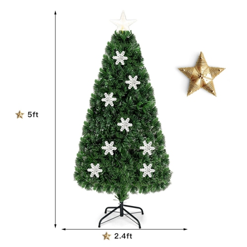 Artificial Christmas Tree with LED Fiber Optics and Snowflake Accents, Pre-Lit Design