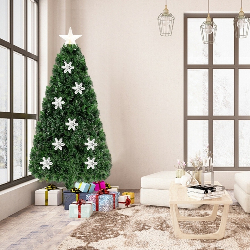 Artificial Christmas Tree with LED Fiber Optics and Snowflake Accents, Pre-Lit Design