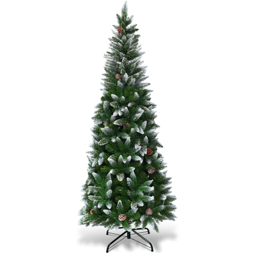 SLICKBLUE  Slim Pencil Artificial Christmas Tree With Pine Cones, Space-Saving Holiday Décor