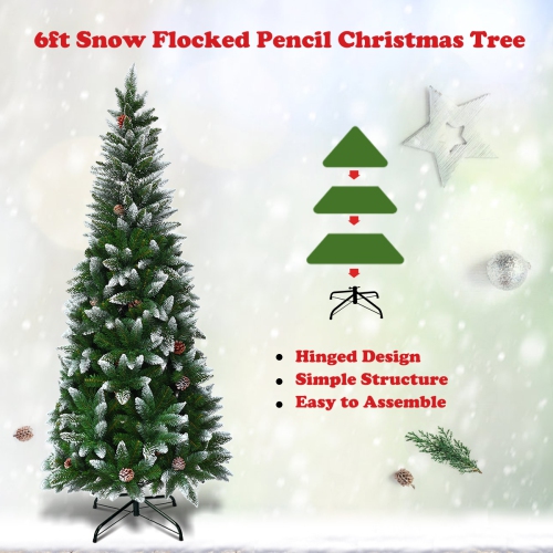 Slim Pencil Artificial Christmas Tree with Pine Cones, Space-Saving Holiday Décor