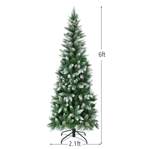 Slim Pencil Artificial Christmas Tree with Pine Cones, Space-Saving Holiday Décor