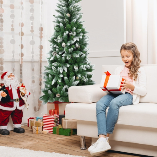 Slim Pencil Artificial Christmas Tree with Pine Cones, Space-Saving Holiday Décor