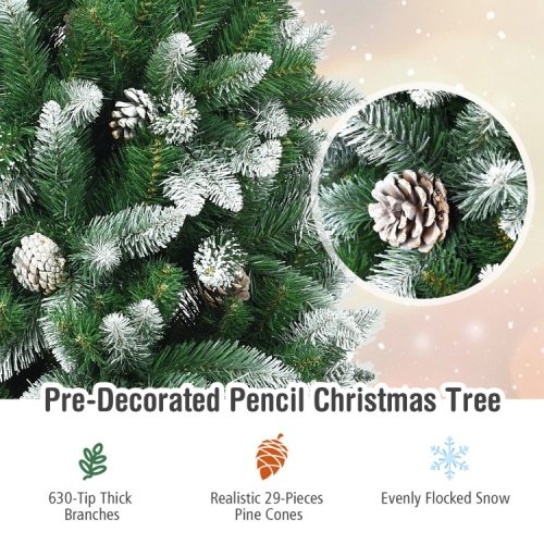 Slim Pencil Artificial Christmas Tree with Pine Cones, Space-Saving Holiday Décor