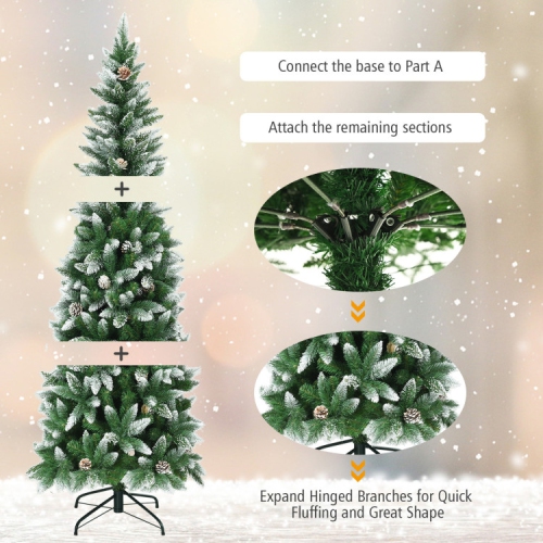 Slim Pencil Artificial Christmas Tree with Pine Cones, Space-Saving Holiday Décor