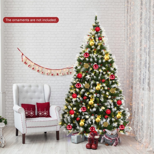 Pre-Lit Snow Flocked Christmas Tree with Red Berries and LED Lights, Festive Design