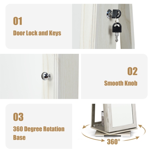 Lockable 2-in-1 Jewelry Cabinet with 360° Rotation and Full-Length Mirror