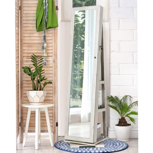 Lockable 2-in-1 Jewelry Cabinet with 360° Rotation and Full-Length Mirror