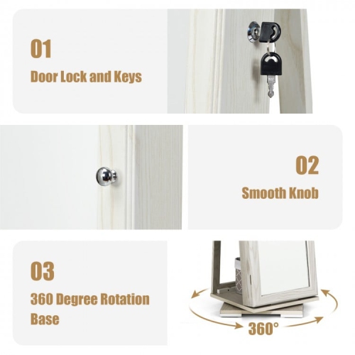 Lockable 2-in-1 Jewelry Cabinet with 360° Rotation and Full-Length Mirror