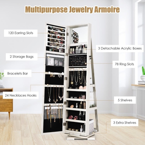 Lockable 2-in-1 Jewelry Cabinet with 360° Rotation and Full-Length Mirror