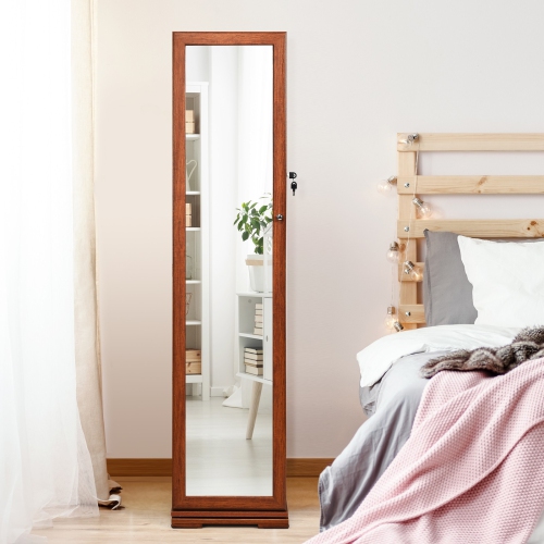 Armoire à bijoux 2-en-1 verrouillable avec rotation à 360° et miroir pleine longueur