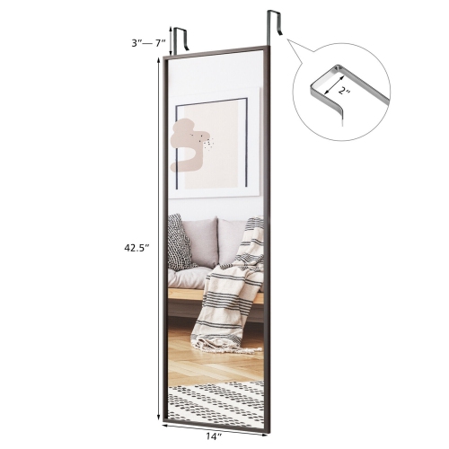 Full-Length Metal Door Mirror with Adjustable Hook for Bedroom or Closet