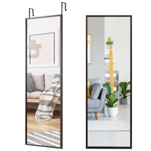 Full-Length Metal Door Mirror with Adjustable Hook for Bedroom or Closet