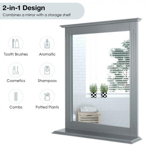 Miroir compact avec tablette, idéal pour les petites salles de bain ou les chambres à coucher