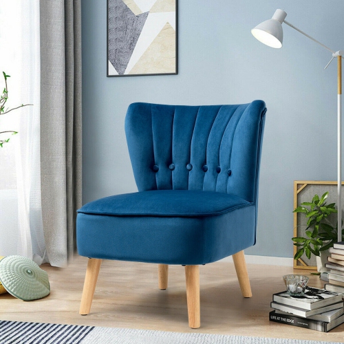 Chaise d’appoint sans accoudoirs en velours capitonné - Bleu