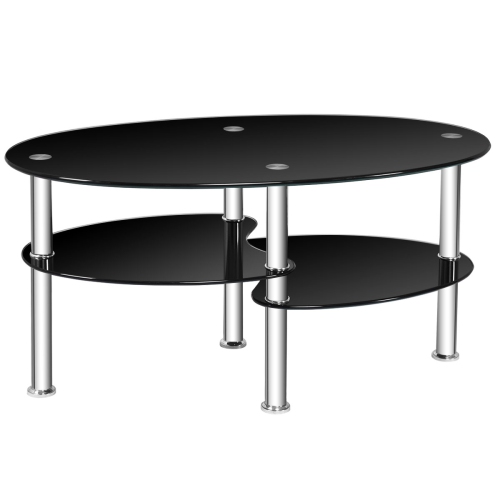 SLICKBLUE  Tempered Glass Oval Side Coffee Table-Black