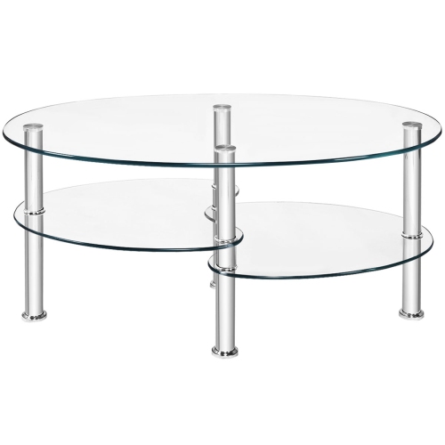 SLICKBLUE  Tempered Glass Oval Side Coffee Table-Transparent