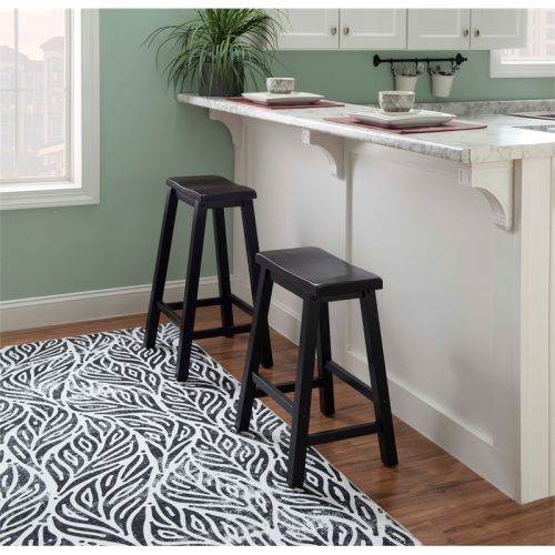 Pemberly Row Transitional 29" Wood Bar Stool in Antique Black