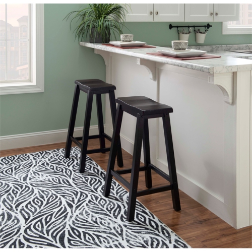 Pemberly Row Transitional 29" Wood Bar Stool in Antique Black